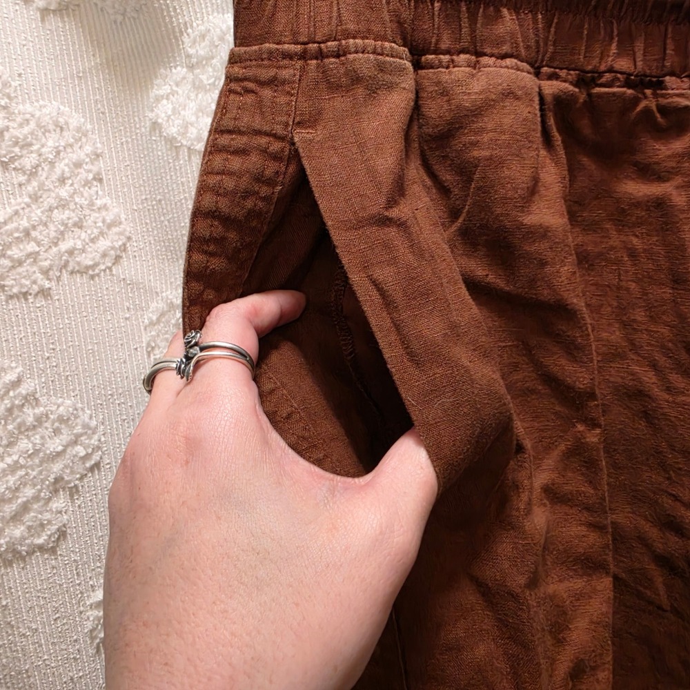 Quince Womens Brown 100% European Linen Wide Leg Drawstring Pants Size Large - Picture 4 of 9